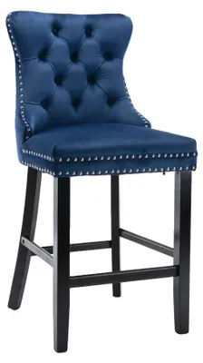 Image de Tabouret de bar, revêtement en velours, structure en bois massif, bleu clair