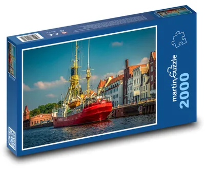 Obrázok produktu pre Puzzle 2000 Historický prístav s loďou v Lübecku - martinpuzzle