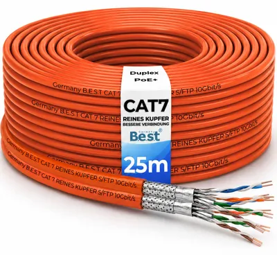 Produktbild von B.E.S.T. CAT 7 Netzwerkkabel 25 m Duplex S/FTP 10 Gbit/s 1000 MHz Kupfer LSZH Schwarz