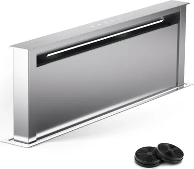 Image de Klarstein Hotte Aspirante 90 cm, Hottes de Cuisine 2 en 1 à Aspiration Descendante, Débit d'Air de 576 m³/h, Modes de Ventilation, Eclairage LED, Tactile, Hotte Aspirante de Cuisine Silencieuse