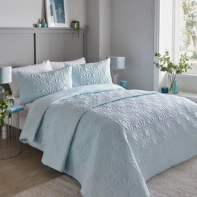 Produktbild von Omgoods - Bettbezug in Eierschalenblau mit Blumenstickerei - Einzelbett, 140 x 200 cm