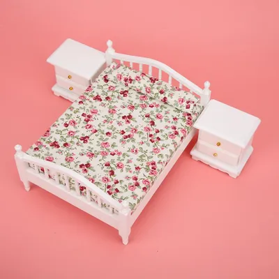 Produktbild von 1:12 Mini-Möbel, Doppelbett, langer Spiegel, Nachttisch, Stuhl, Schrank, Puppenhaus-Zubehör, 6 Stück/Set