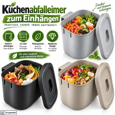 Produktbild von Abfalleimer zum Einhängen Biomüll Tischmülleimer Küchenabfalleimer Mülltrenner Schwarz