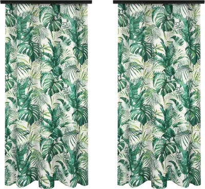 Zdjęcie produktu dla Voppi Zestaw zasłon dekoracyjnych z taśmą marszczącą 140x260 cm duże zielone liście monstery na jasnym tle - zasłony okienne 2 szt.