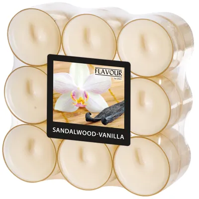Produktbild von 18 Gala Flavour by GALA Duftlichte Ø 38 mm, 24 mm elfenbein - Sandalwood-Vanilla in Polycarbonathülle 96980 Teelichte Duftkerzen