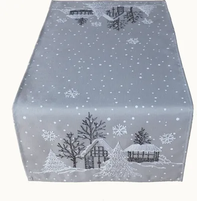 Produktbild von Tischwäsche Stickerei Winterdorf 40 x 85 cm - hellgrau