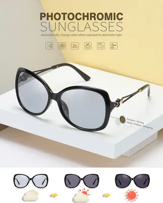 Produktbild von Photochrome Polarisierte Dame Sonnenbrille Vintage Big Shades Für Frauen Cat Eye Sonnenbrille Mode Brillen UV400