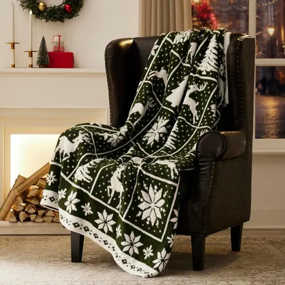 Immagine prodotto di Coperta natalizia morbida e accogliente, imbottita, ideale come coperta per il divano, calda, verde, 150x200 cm