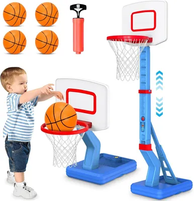 Image de Panier de basket réglable, de 70 à 138 cm, pour l'extérieur, avec pompe à ballon