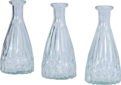 Produktbild von 3er Set Vasen Glas H15cm Klarglas Blumenvase Tischdeko Glasvase Blumendeko Vintage Kristallmuster Dekovase