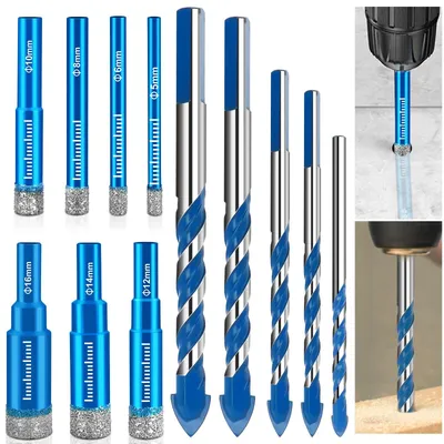 Produktbild von 12-teiliges Bohrer Set für Fliesen, Glas und Stein mit Diamant und Wolframcarbid