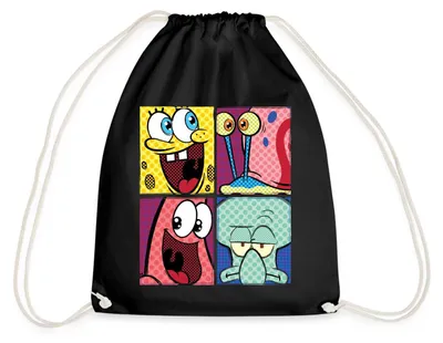 Produktbild von Spreadshirt SpongeBob Schwammkopf Patrick Gary Thaddäus Turnbeutel, One size, Schwarz