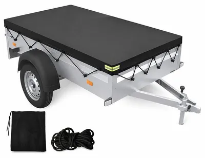 Produktbild von Anhängerplane (214×122×13 cm) aus 420D Oxford PVC – wasserdicht – Mit Planenseil – Abdeckplane und Wetterschutz für PKW-Anhänger