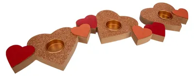 Produktbild von Teelichthalter Herz Deko aus Holz, Kerzenhalter – 3-flammig, 50 cm