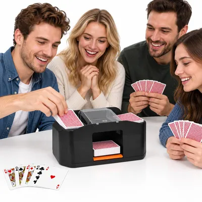 Produktbild von Elektrische Kartenmischmaschine, automatischer Kartenmischer für 2 Kartenspiele, wiederaufladbar mit 2000mAh Akku, leise, für Poker, Bridge, UNO