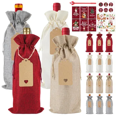Imagen del producto de Conjunto de 12 cajas de regalo de yute para botellas de vino