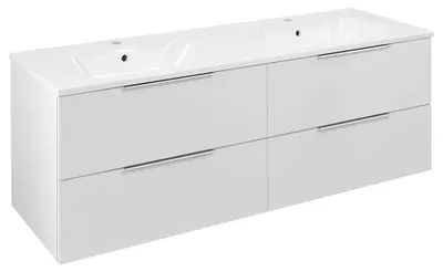 Produktbild von CIRASA Waschtischunterschrank mit Doppelwaschtisch 141x54x46cm, Weiß glänzend