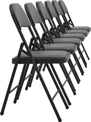 Zdjęcie produktu dla Zestaw 6 składanych krzeseł konferencyjnych tapicerowanych metalową sztuczną skórą w kolorze szarym
