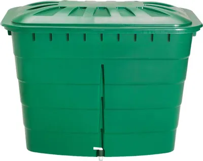 Produktbild von Regentonne eckig 520L mit Deckel und Hahn, Farbe: grün grün, mit Deckel und Hahn