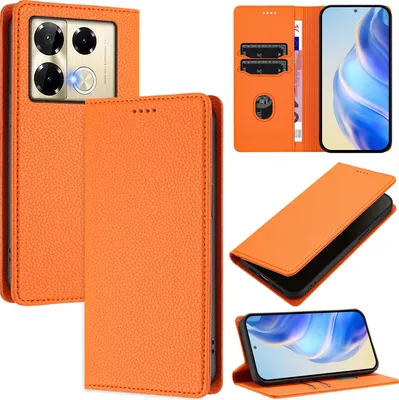Produktbild von Litchi Leder Handyhülle für Infinix Note 40 Pro 4G/Note 40 Pro 5G/Note 40 Pro+ 5G Wallet Kartenfächer Standfunktion Hülle Orange