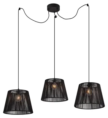 Zdjęcie produktu dla Zewnętrzna lampa wisząca czarna z czarnym sznurem, 3-punktowa IP44 - Cava Jayla