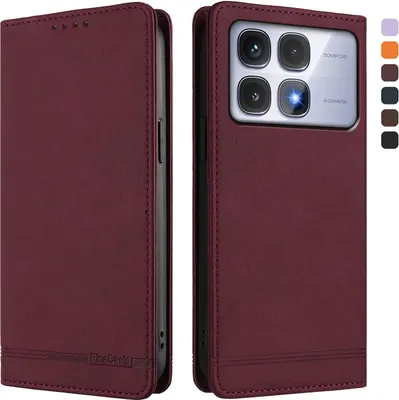 Produktbild von Hülle für Xiaomi Redmi K70 Ultra, Retro Kunstleder Ständer Klapphülle mit Kartenfächer und Magnetische Rot