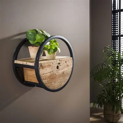 Produktbild von Hoyz - Rundes Wandregal - Ø40 - Mit Schublade - Holz