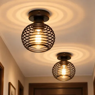 Image de ZMH, lot de 2 lampes de plafond, idéal pour les couloirs, petites lampes de plafond noires de style vintage, douille E27, lampes de cuisine rétro en métal avec abat-jour ouvert, parfaites pour les couloirs, les halls d'entrée