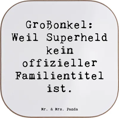 Produktbild von Mr. & Mrs. Panda Holzuntersetzer Spruch Großonkel Superheld - Weiß - Geschenk, Getränkeuntersetzer, Untersetzer für Gläser, Jubiläen, Familienalltag, Familie Verwandte