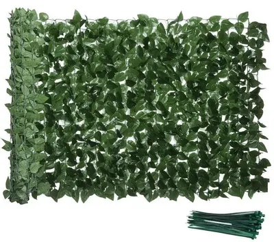 Produktbild von Kunsthecke Sichtschutz - Dekorationsrolle - 3 x 1 m - Realistisches Buchenlaub - UV-beständig - Seidenblätter - Dunkelgrün