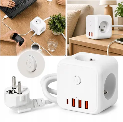 Zdjęcie produktu dla Listwa zasilająca rozdzielacz sieciowy przedłużacz 3x AC ładowarka USB A+C