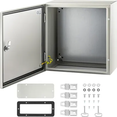 Imagen del producto de Caja de acero NEMA, 16 x 16 x 8 pulgadas. Caja eléctrica de acero NEMA 4X, resistente al agua y al polvo (IP66). Caja de conexión eléctrica para uso en interiores y exteriores, con placa de montaje