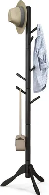 Produktbild von GOPLUS Garderobenständer Holz, Kleiderständer in Baumform, mit 8 Haken & verstellbare Höhen, für Hüte, Kleidung & Taschen, für Wohnzimmer & Schlafzimmer, Schwarz