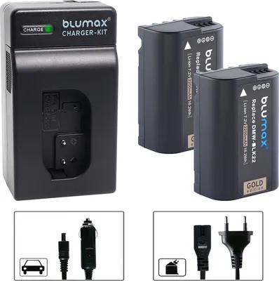 Produktbild von 2x Akku + Lader für Panasonic DMW-BLK22  Lumix DC S5 G9 GH5 II GH6  2250mAh