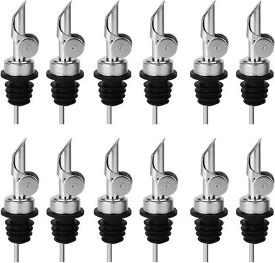 Imagen del producto de Dispensadores automáticos para botellas de aceite, set de 12 unidades. Dispensador de aceite de acero inoxidable con sistema de dosificación automática