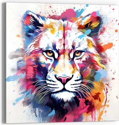 Produktbild von DEQOART Glasbild Echtglas 30x30 cm 'Tiger im Farbenrausch' Wandbild Bild modern Deko
