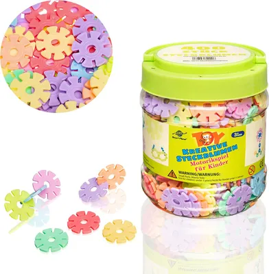 Produktbild von Smart-Planet 400 Steckblumen in Dose - Schneeflocken zum Stecken 3,3 cm Pastell Kinder Montessori Spielzeug Lernspielzeug Stecksteine ab 3 Jahren