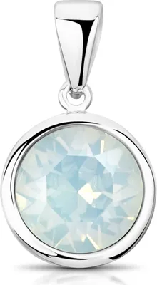 Produktbild von MATERIA Solitär Anhänger mit Glaskristall weiß - Runder Damen Kristallanhänger 925 Sterling Silber KA-462-Opal Weiß