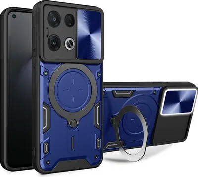 Produktbild von Handyhülle für Oppo Reno8 Pro Dual-Layer Stoßfest Rüstung Hülle mit Dia Kameraschutz und Kreisförmig Ring Ständer Blau