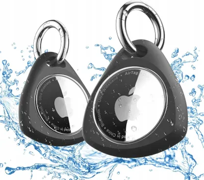 Zdjęcie produktu dla 2x Etui Ochronne do Apple AirTag TPU Wodoszczelne Brelok Karabińczyk Czarne
