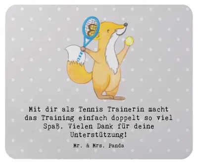 Produktbild von Mr. & Mrs. Panda Mouse Pad Tennis Trainerin Spaß - Grau Pastell - Geschenk, Mousepad, Wissen, Sportart, Tennistraining, mousematte, Freude, Danksagung, laptop, mauspad