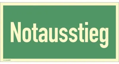 Produktbild von Dreifke® Notausstieg, Textschild, Kunststoff, langnachleuchtend, 160-mcd, 297...