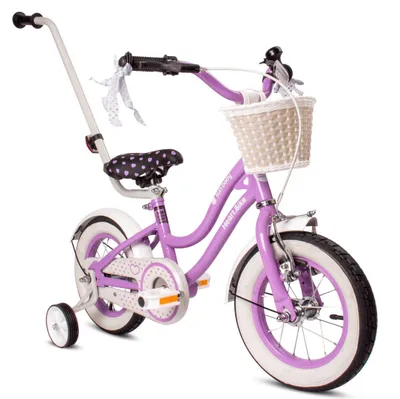 Immagine prodotto di SUN BABY Heart Bike: bicicletta per bambine da 12 pollici, a partire dai 2 anni, con rotelle, manubrio di spinta rimovibile, cestino, campanello, freno a contropedale e freno V-brake