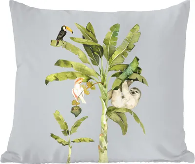 Produktbild von MuchoWow® Zierkissen Sofakissen Wohnzimmer Dekokissen 60x60 cm Palme - Faultier - Tukan - Sitzfläche - Foto Polster