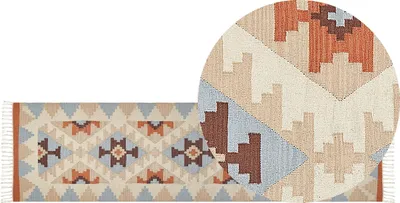 Produktbild von BELIANI Kelim-Teppich Mehrfarbig Baumwolle 80 x 300 cm mit Fransen Geometrischem Muster Handgewebt Zweiseitig Läufer Modern Wohnzimmer Schlafzimmer