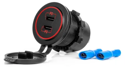 Immagine prodotto di Caricabatterie da auto USB-C impermeabile 2 volte 12V 24V per auto e barche AMIO-04223