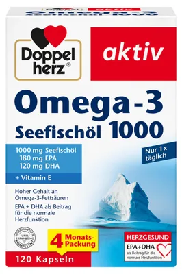 Produktbild von Doppelherz Omega-3 Seefischöl 1000 - EPA & DHA als Beitrag für die normale Herzfunktion - 120 Kapseln