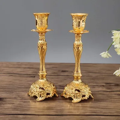 Produktbild von 2er Set Kerzenständer Vintage Gold für Schabbat Hochzeit Tischdeko