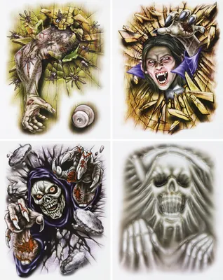 Produktbild von com-four® 4-teiliges Fensterbilder Set - statisch haftende Fensterdeko, selbstklebend - gruselige Halloween Motive (Auswahl variiert)