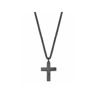 Produktbild von s.Oliver Herren Halskette 2022635 Edelstahl IP black Kreuz Carbon